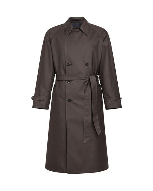 Giorgio Armani Gray Silk Blend Twill Double-Breasted Trench Coat
