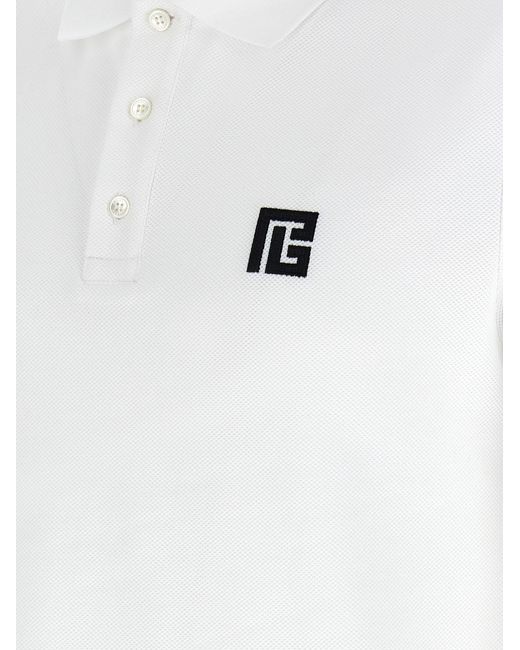 Balmain White Embroidery Polo Shirt for men