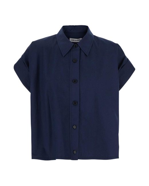 Low Classic Blue Shirt With Pointed Collar And Turned Up Sleeves Sleeves