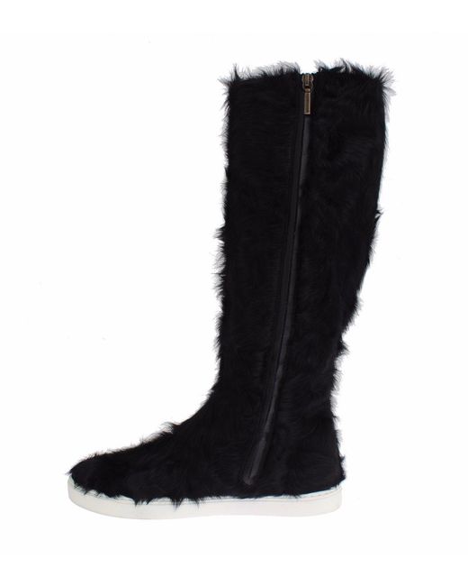 Dolce & Gabbana Black Xiangao Lamb Fur Leather Boots