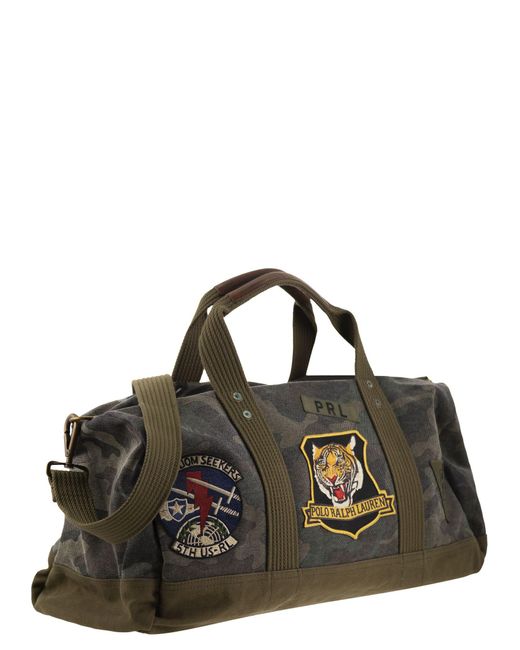 Polo Ralph Lauren Black Camouflage Canvas Duffle Bag With Tiger for men