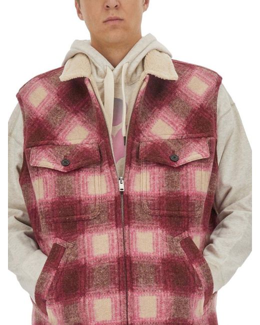 Isabel Marant Red Plaid Checked Zip-up Gilet for men
