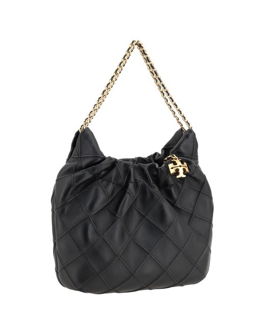 Tory Burch Black Mini Hobo Shoulder Bag Fleming Calf Leather