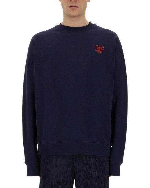 FAMILY FIRST Blue Sweatshirt With Heart Embroidery for men