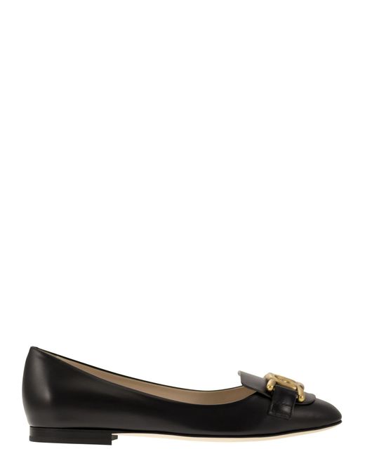Tod's Black Leather Ballerina With Accessory