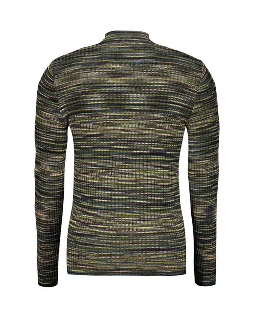 M Missoni Green Ribbed Wool Turtleneck Sweater for men
