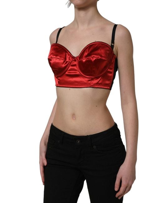 Dolce & Gabbana Red Polyester Satin Bustier Cropped Tank Top Elastane