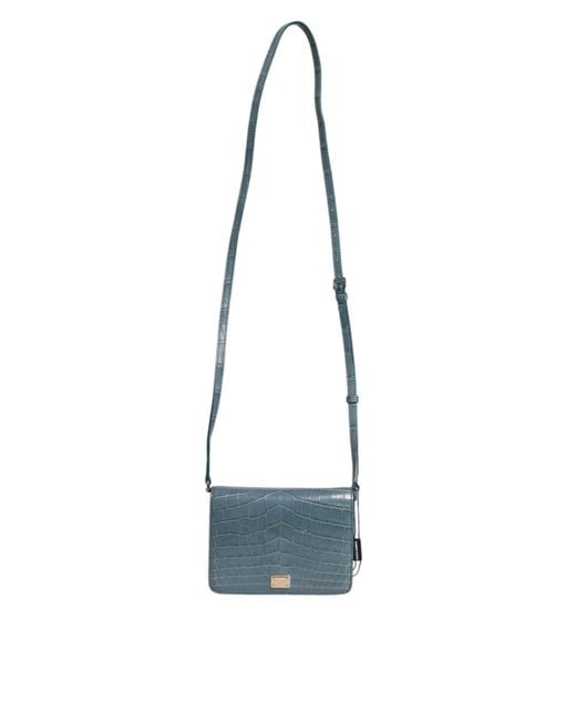 Dolce & Gabbana Blue Exotic Leather Dg Plaque Crossbody Mini Bag Crocodile 20Lf