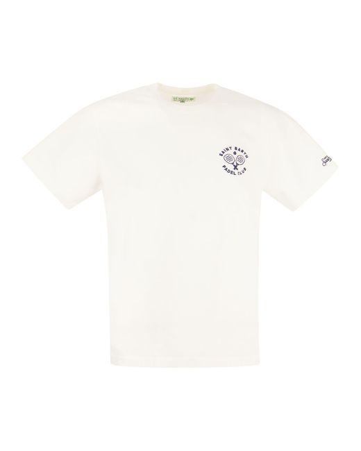 Mc2 Saint Barth White Cotton T-Shirt With Padel Club Print for men