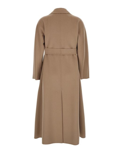 Max Mara Natural Coat With Wide Notched Revers Virgin Wool