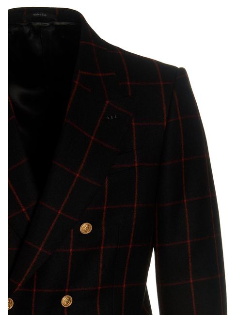 Gucci Black Double-Breasted Check Blazer for men