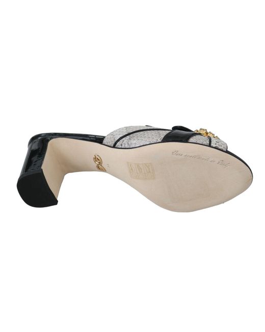 Dolce & Gabbana Black Gray Exotic Leather Crystals Sandals Shoes