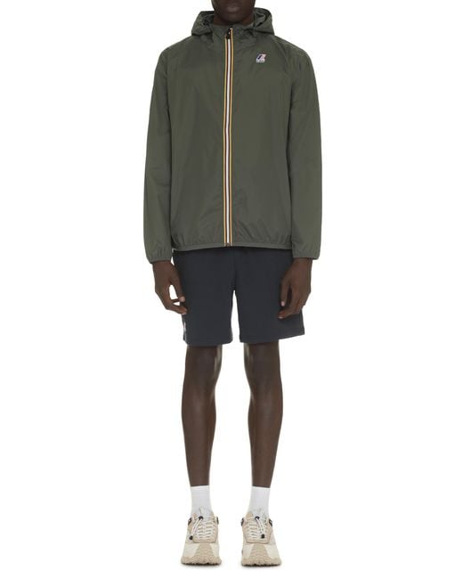 K-Way Green Claude Hooded Nylon Jacket Polyamide Raincoats for men