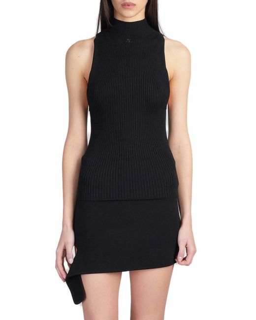 Courreges Black Sleeveless Ribbed-Knit Tank Top