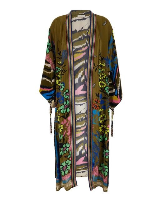 Anjuna Green Kimono With Floral Print