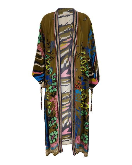 Anjuna Green Kimono With Floral Print