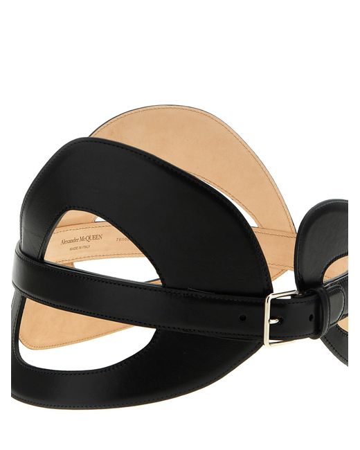 Alexander McQueen Black Cut-out Curved Leather Belt