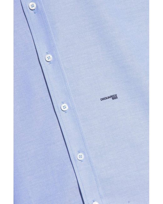 DSquared² Blue Logo-printed Long-sleeved Button-up Shirt for men