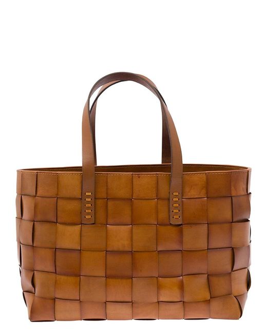 Dragon Diffusion Brown Shopper Bag, Woven Leather Calf Tote Bags