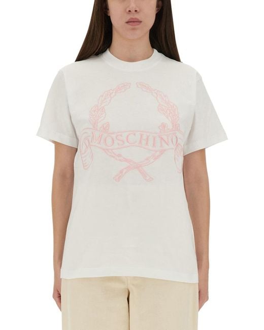Moschino White T-Shirt With Embroidery Cotton T-Shirts