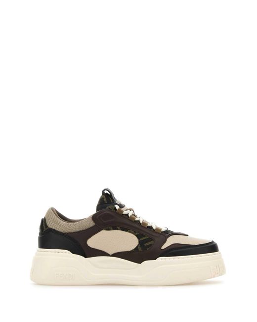 Fendi Black Leather And Canvas Force Sneakers for men