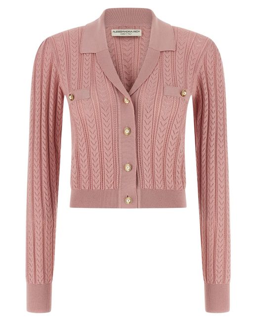 Alessandra Rich Pink Openwork Cashmere Blend Knit Cardigan