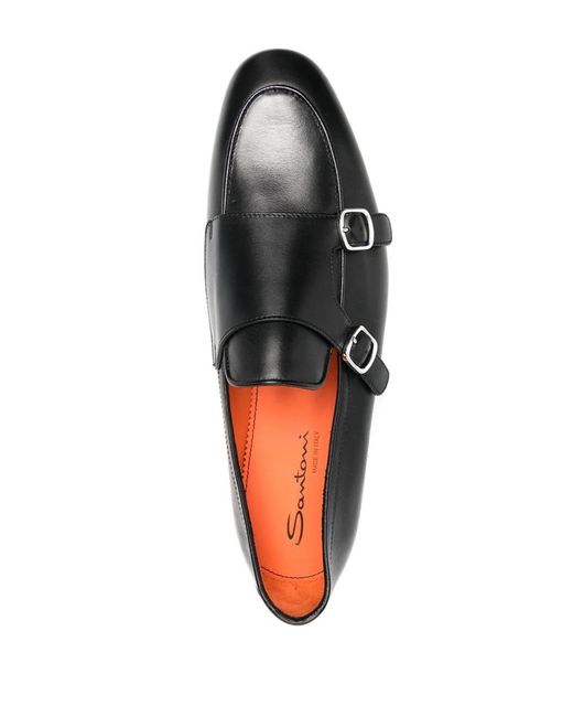 Santoni Black Leather Monk Shoes for men