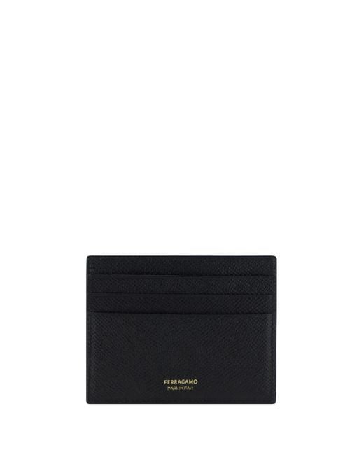 Ferragamo Black Leather Card Holder Calf Bos Taurus Wallet for men