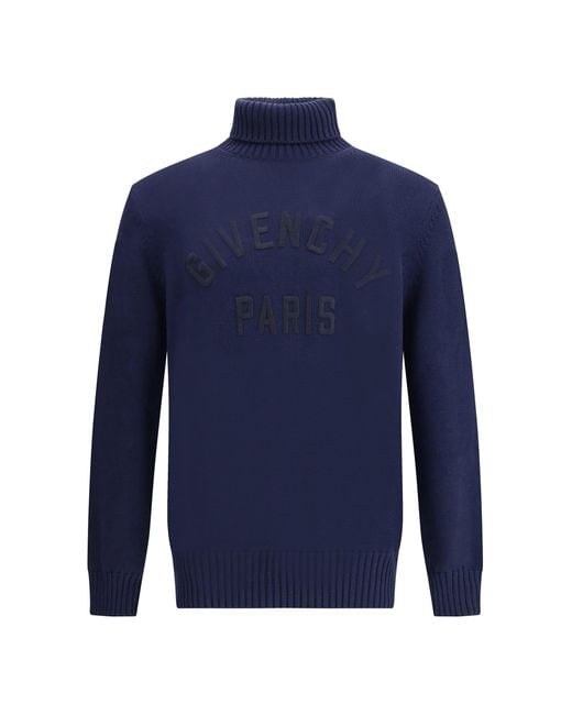Givenchy Blue Logo Turtleneck Sweater for men