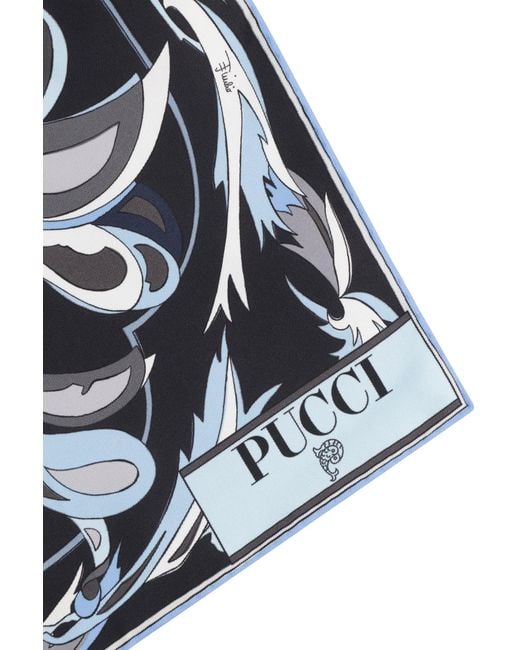 Emilio Pucci Blue Printed Silk Scarf