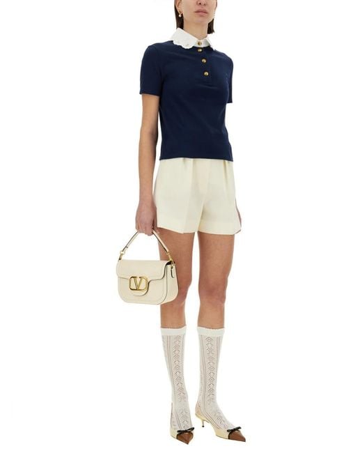 Valentino Blue Embroidered Cotton Sweatshirt Polo Shirt
