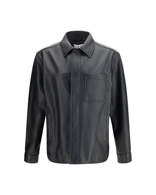 Loewe Gray Leather Jacket Calfskin Shirt for men