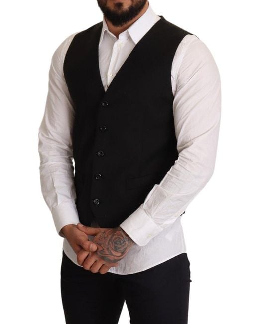 Dolce & Gabbana Black Formal Dress Vest Polyester Wool Elastane for men
