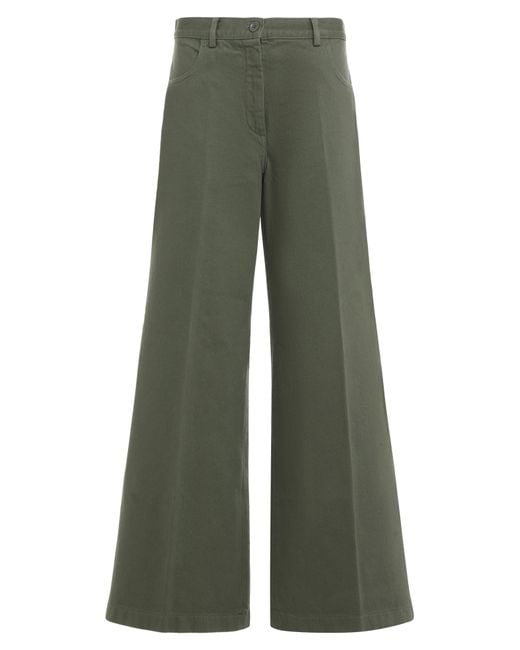 Aspesi Green Loose-Fitting Pants Cotton Flared Trousers