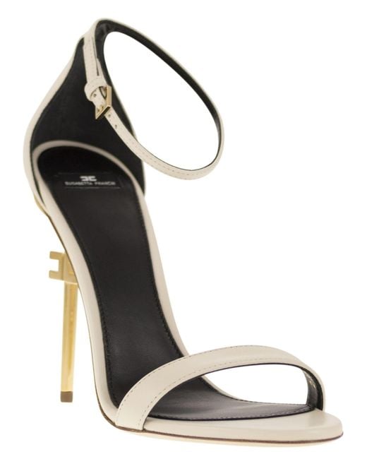 Elisabetta Franchi Metallic Leather Sandals With Logo Heel