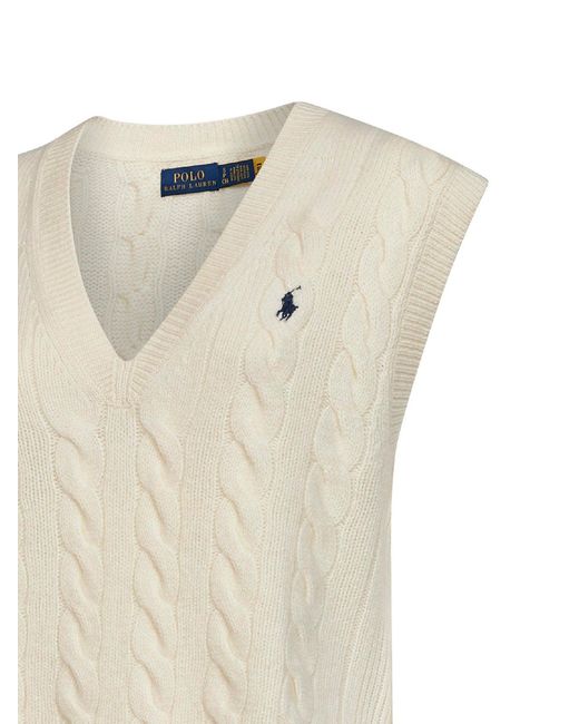Polo Ralph Lauren White Cable-Knit Vest Cream Wool-Cashmere Knitwear