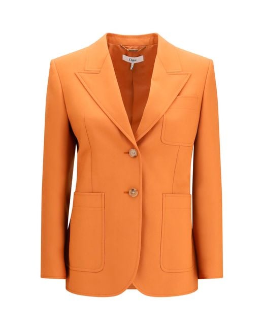 Chloé Brown Blazer Straight-Cut Wool Merino Jacket
