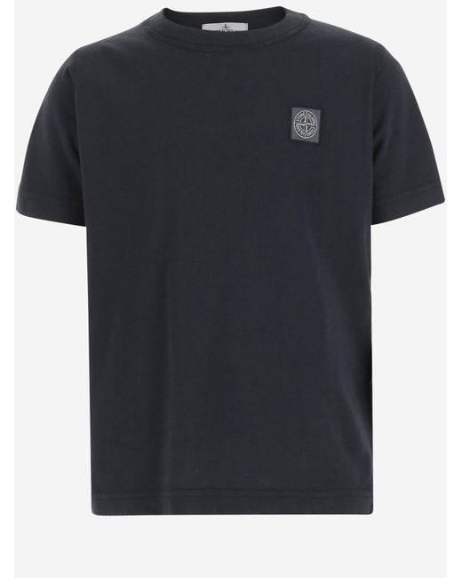 Stone Island Black Logo Cotton T-Shirt T-Shirts for men