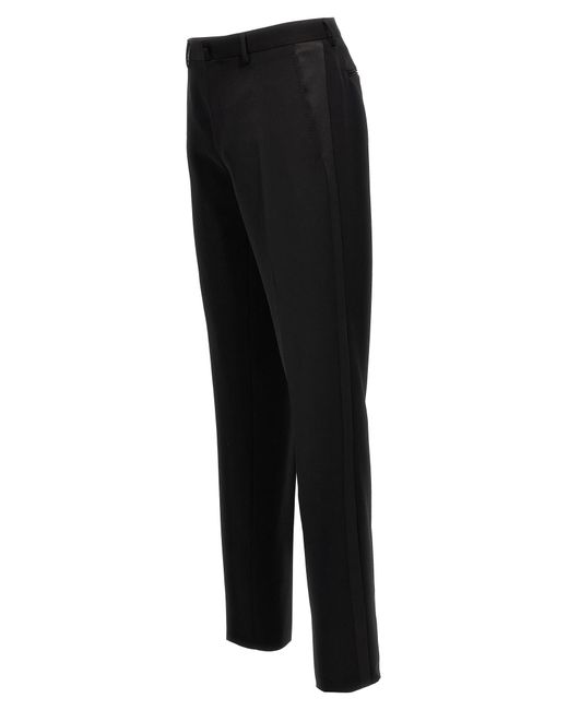 Lanvin Black Tailored Wool Tuxedo Pants for men