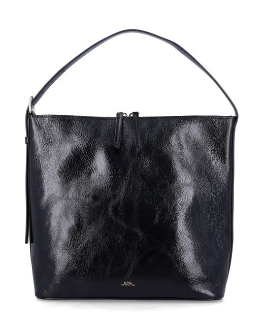 A.P.C. Black Vera Crinkle Leather Shoulder Bag
