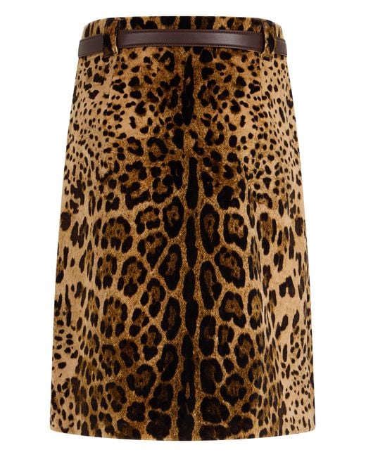 Max Mara Brown Skirt Falange Leopard-Print Belted Cotton