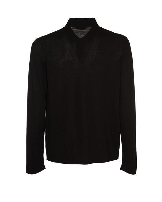 Roberto Collina Black Rib Trim Plain Knit Shirt for men