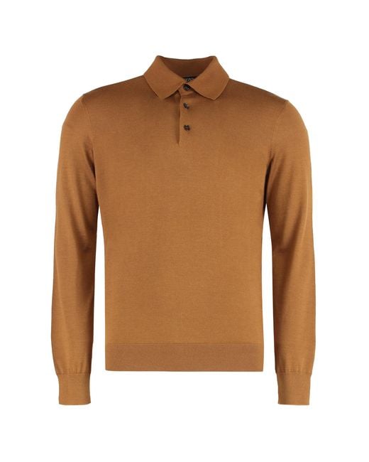 Zegna Brown Polo Shirt Silk-Cashmere for men