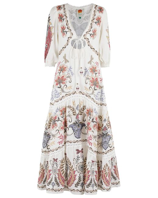 off-white boho glam loopy trim maxi dress FARM Rio Boho Glam Off Maxi Dress in White