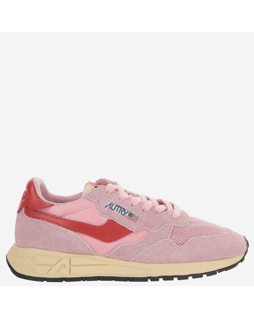 Autry Pink Panel Design Sneakers With Front Lacing And Logo Details