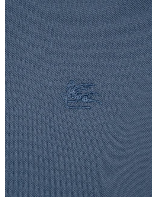 Etro Blue Logo Embroidered Short Sleeved Polo Shirt for men