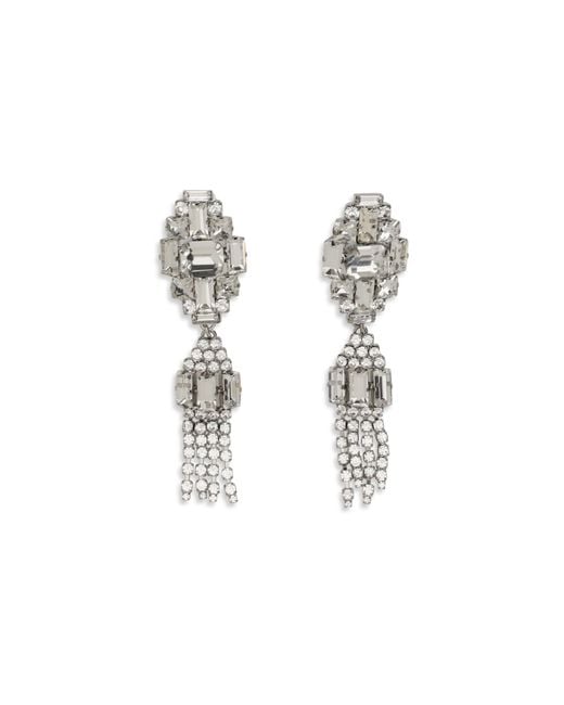 Alessandra Rich White Colored Crystal Drop Earrings Metal Metallic Metallised