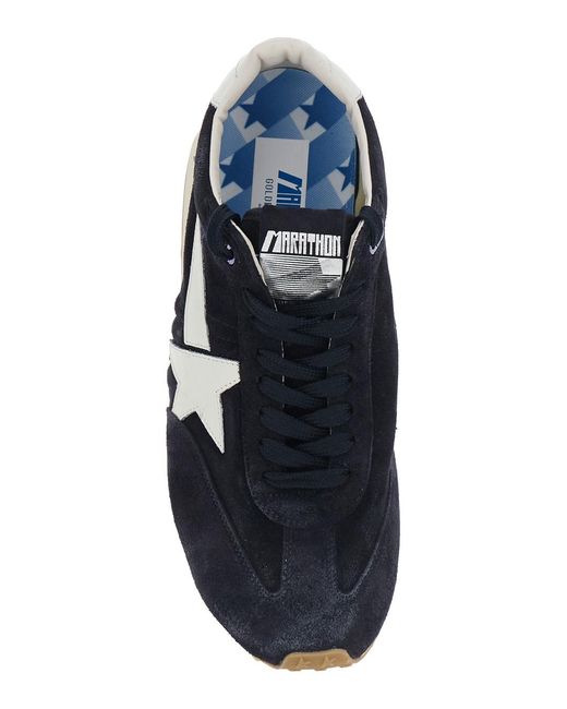 Golden Goose Deluxe Brand Blue Sneakers Runnig Maratone Leather Cow Trainers for men