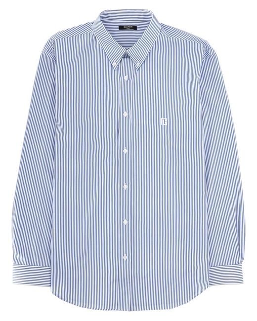 Balmain Blue Logo Shirt Cotton for men