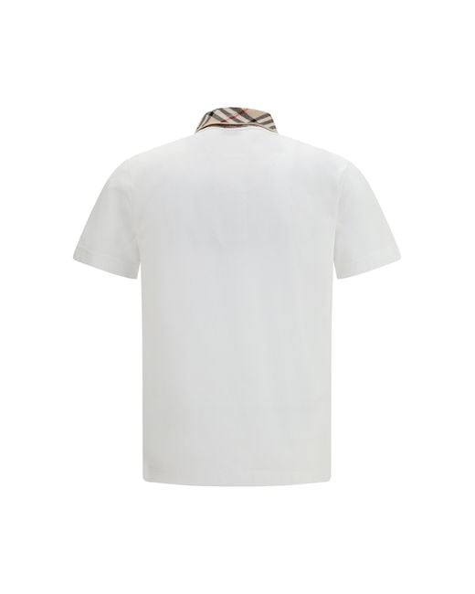 Burberry White Cotton Check Collar Polo Top for men